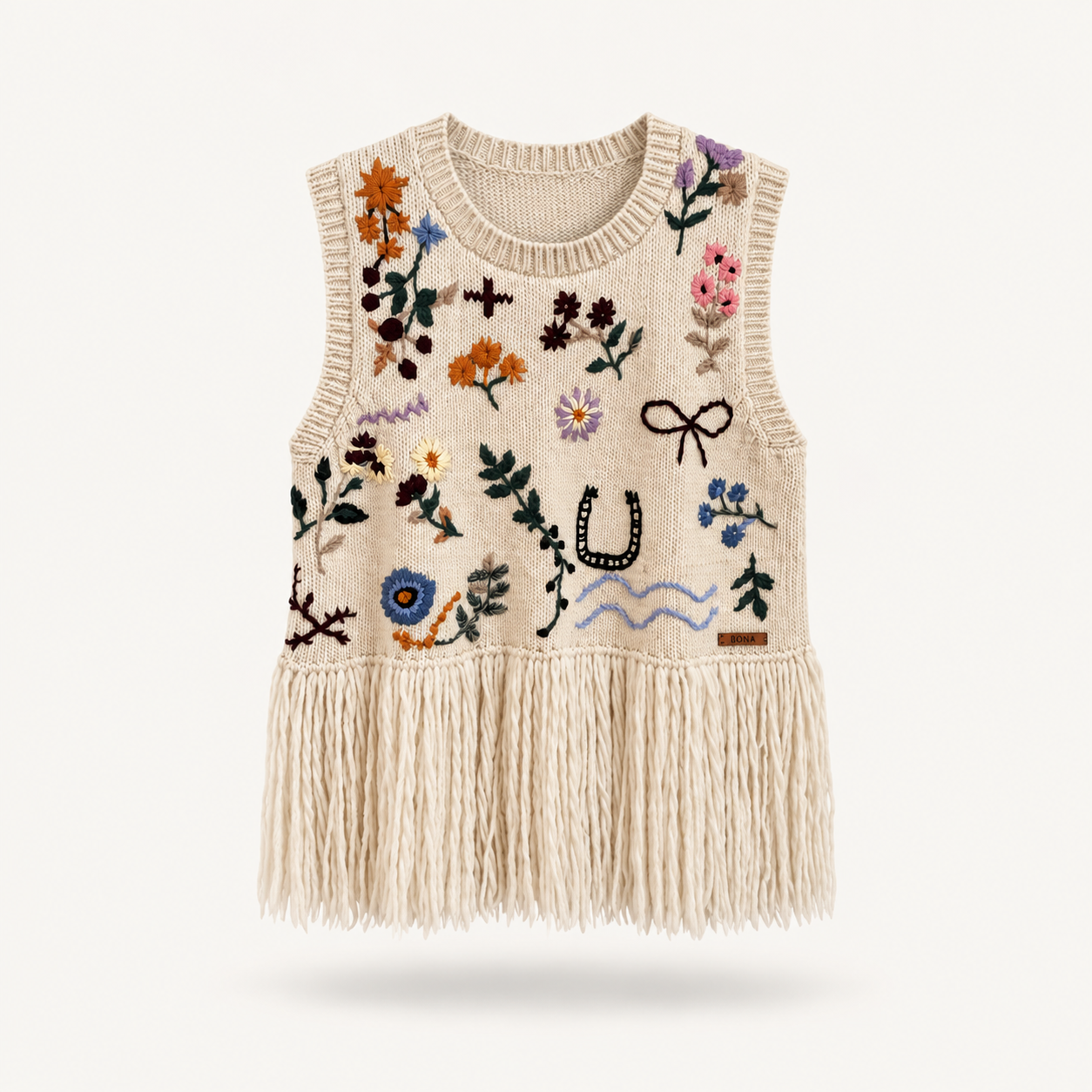 Chaleco Flora - 100% lana merino - tejido y bordado a mano
